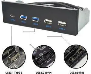 5.25 Inch USB 3.1 GEN2 Front Panel USB Hub 2 Ports USB 3.0 + 2 Ports USB2.0 + 1 Port TYPE-C with TYPE-E Connector for Desktop PC 5.25 Inch USB 3.1 GEN2 Front Panel USB Hub 2 Ports USB 3.0 + 2 Ports USB2.0 + 1 Port TYPE-C with TYPE-E Connector for Desktop PC
