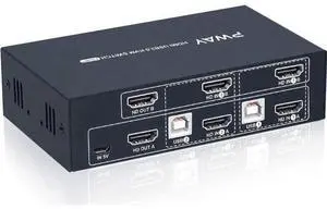 2 Port Dual Monitor KVM Switch HDMI 4K@30Hz, 2 USB 2.0 Hub, Supported Wireless Keyboard & Mouse and Hotkey Switch, No Power Adapter with 4 HDMI Cables 2 Port Dual Monitor KVM Switch HDMI 4K@30Hz, 2 USB 2.0 Hub, Supported Wireless Keyboard & Mouse and Hotkey Switch, No Power Adapter with 4 HDMI Cables