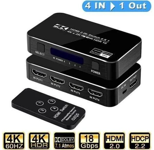 4K@60Hz HDMI Switch 4in1 Out w/IR Remote Control 4Port Switcher Selector Box for Xbox Nintendo PS4 PS5TV Fire Stick Roku Supports Ultra HD Dolby Vision 18.5Gbps HDR10 HDCP 2.2 & 3D OZQ5 4K@60Hz HDMI Switch 4in1 Out w/IR Remote Control 4Port Switcher Selector Box for Xbox Nintendo PS4 PS5TV Fire Stick Roku Supports Ultra HD Dolby Vision 18.5Gbps HDR10 HDCP 2.2 & 3D OZQ5