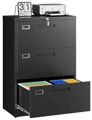 3 Drawer File Cabinets with Lock,Metal Lateral Filing Storage Cabinet Printer Stand,Black Steel Home Office Cabinet for Hanging Files Letter/Legal/A4 Size (Black, H39.84×W28.35×D15.74) 3 Drawer File Cabinets with Lock,Metal Lateral Filing Storage Cabinet Printer Stand,Black Steel Home Office Cabinet for Hanging Files Letter/Legal/A4 Size (Black, H39.84×W28.35×D15.74)