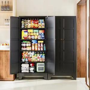 71" H Metal Storage Cabinet with 2 Doors and 4 Shelves,Tall Kitchen Pantry Cabinets,Utility Pantry Organizers for Cupboard/Dining/Bathroom/Home Office/Garage (Black, 71" H x 16" D x 32" W) 71" H Metal Storage Cabinet with 2 Doors and 4 Shelves,Tall Kitchen Pantry Cabinets,Utility Pantry Organizers for Cupboard/Dining/Bathroom/Home Office/Garage (Black, 71" H x 16" D x 32" W)