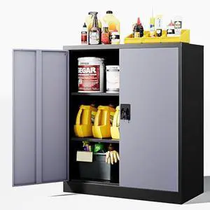 Metal Storage Cabinets with Lock Door,2 Adjustable Shelves Organizer Steel Storage Cabinets for Home,Office,Warehouse,Garage,Employee Lockers(Black Gray) Metal Storage Cabinets with Lock Door,2 Adjustable Shelves Organizer Steel Storage Cabinets for Home,Office,Warehouse,Garage,Employee Lockers(Black Gray)