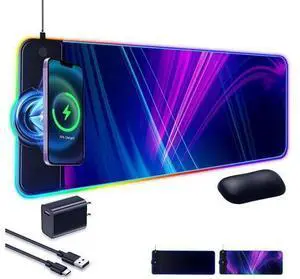Gaming Mouse Pad 15W Wireless Charging RGB,LED Large Ergonomic Mousepad Gaming with Wrist Support,31.88" 12.2" Desk mat/Keyboard pad (Colorful(18W Charger Included)) Gaming Mouse Pad 15W Wireless Charging RGB,LED Large Ergonomic Mousepad Gaming with Wrist Support,31.88" 12.2" Desk mat/Keyboard pad (Colorful(18W Charger Included))