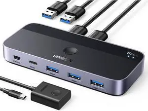 UGREEN USB 3.0 Switch 2 Computers Sharing USB C & A Devices, 4 Port USB Switcher Sharing Keyboard and Mouse, Printer/Scanner USB Switch Hub for Two Computers with 2 USB3.0 Cables and Remote UGREEN USB 3.0 Switch 2 Computers Sharing USB C & A Devices, 4 Port USB Switcher Sharing Keyboard and Mouse, Printer/Scanner USB Switch Hub for Two Computers with 2 USB3.0 Cables and Remote