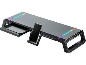 KYOLLY RGB Gaming Computer Monitor Stand Riser - 4 USB 3.0 Hub, 3 Length Adjustable Computer Monitor Stand with Drawer,Storage and Phone Holder Black KYOLLY RGB Gaming Computer Monitor Stand Riser - 4 USB 3.0 Hub, 3 Length Adjustable Computer Monitor Stand with Drawer,Storage and Phone Holder Black