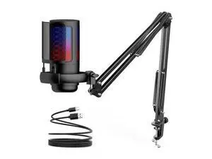Gaming PC USB Microphone, Podcasting Condenser Microphone with Boom Arm, Pop Filter, Mute Button for Streaming Online Chat, Computer Microphone for PC Gamers Gaming PC USB Microphone, Podcasting Condenser Microphone with Boom Arm, Pop Filter, Mute Button for Streaming Online Chat, Computer Microphone for PC Gamers