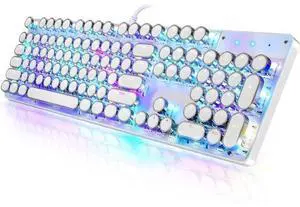 Typewriter Style Mechanical Gaming Keyboard RGB Backlit Wired with Blue Switch Retro Round Keycap 104 Keys Keyboard (White 104 Keys RGB) Typewriter Style Mechanical Gaming Keyboard RGB Backlit Wired with Blue Switch Retro Round Keycap 104 Keys Keyboard (White 104 Keys RGB)