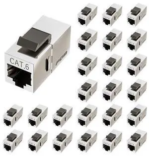 FGB 25 Pack Cat6 Shielded Keystone Coupler, Female to Female RJ45 Keystone Jack, Ethernet Keystone Coupler in Silver FGB 25 Pack Cat6 Shielded Keystone Coupler, Female to Female RJ45 Keystone Jack, Ethernet Keystone Coupler in Silver