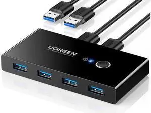 UGREEN USB 3.0 Switch Selector 2 Computers Share 4 USB 3.0 Ports KVM Switcher USB for PC Laptop Keyboard Mouse Printer Scanner One Button Switch Adapter with 2 Pack USB 3.0 Cables UGREEN USB 3.0 Switch Selector 2 Computers Share 4 USB 3.0 Ports KVM Switcher USB for PC Laptop Keyboard Mouse Printer Scanner One Button Switch Adapter with 2 Pack USB 3.0 Cables