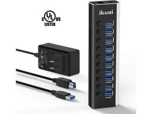 Powered USB Hub 3.0, 10 Port USB 3.0 Data Hub Aluminum USB Splitter with 36W(12V/3A) Power Adapter and Individual On/Off Switches (Black) Powered USB Hub 3.0, 10 Port USB 3.0 Data Hub Aluminum USB Splitter with 36W(12V/3A) Power Adapter and Individual On/Off Switches (Black)