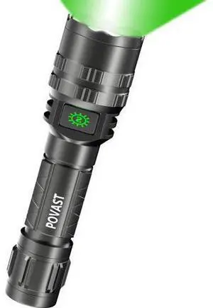 POVAST PVL2 Zoomable Green Light Rechargeable Led Flashlight, 1200 lumens Outdoor Bright Torch Light with Battery for Hunting POVAST PVL2 Zoomable Green Light Rechargeable Led Flashlight, 1200 lumens Outdoor Bright Torch Light with Battery for Hunting