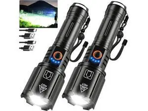 Flashlights High Lumens Rechargeable, 2 Pack Flash Light 990000 Lumen Super Bright Led Flashlight with ATTERY, 5 Modes, IPX6 Waterproof Flashlights High Lumens Rechargeable, 2 Pack Flash Light 990000 Lumen Super Bright Led Flashlight with ATTERY, 5 Modes, IPX6 Waterproof