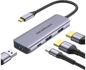 Dual HDMI Adapter for 2 Monitors, Newmight 4 in 1 USB C to Dual HDMI Adapter 4K@30Hz with 100W PD Charging, USB-A Port, HDMI Adapter for Dual Monitors for MacBook Pro Air, HP, Dell, iPhone 15 Series Dual HDMI Adapter for 2 Monitors, Newmight 4 in 1 USB C to Dual HDMI Adapter 4K@30Hz with 100W PD Charging, USB-A Port, HDMI Adapter for Dual Monitors for MacBook Pro Air, HP, Dell, iPhone 15 Series