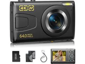 4K Digital Camera 64MP Auto Focus Video Camera with 32GB Card 18X Zoom 2 Batteries Compact Vlog Camera for Beginner Student Kids Teen Black 4K Digital Camera 64MP Auto Focus Video Camera with 32GB Card 18X Zoom 2 Batteries Compact Vlog Camera for Beginner Student Kids Teen Black