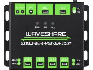 Waveshare Industrial Grade USB HUB, Extending 4X USB 3.2 Ports, Switchable Dual Hosts, Multi Protections Waveshare Industrial Grade USB HUB, Extending 4X USB 3.2 Ports, Switchable Dual Hosts, Multi Protections