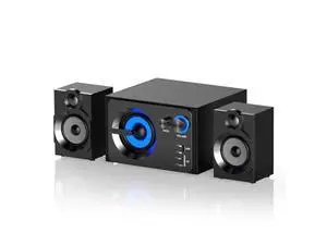 Elimavi BT-15 2.1 Computer Speaker System with 4 inches Subwoofer Dual 3 inches Tweeter, Support RCA/Wireless Input, Wood Enclosure, 60W, Black Elimavi BT-15 2.1 Computer Speaker System with 4 inches Subwoofer Dual 3 inches Tweeter, Support RCA/Wireless Input, Wood Enclosure, 60W, Black