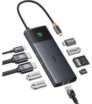 Baseus Docking Station Dual Monitor,10Gbps 10 in 1 Docking Station with 2 HDMI Single 4K@120Hz, Dual 4K@ 60Hz,10Gbps USB C and USB A, Gigabit Ethernet, PD 100W, SD/TF for iPhone 15/Mac/Dell/HP/Lenovo Baseus Docking Station Dual Monitor,10Gbps 10 in 1 Docking Station with 2 HDMI Single 4K@120Hz, Dual 4K@ 60Hz,10Gbps USB C and USB A, Gigabit Ethernet, PD 100W, SD/TF for iPhone 15/Mac/Dell/HP/Lenovo