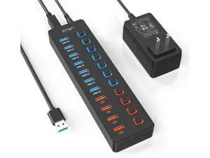 11-Port USB 3.0 Splitter (7 Data Transfer Ports + 4 Smart Charging Ports) Powered USB Hub with Individual LED On/Off Switches and 12V/3A Power Adapter 11-Port USB 3.0 Splitter (7 Data Transfer Ports + 4 Smart Charging Ports) Powered USB Hub with Individual LED On/Off Switches and 12V/3A Power Adapter