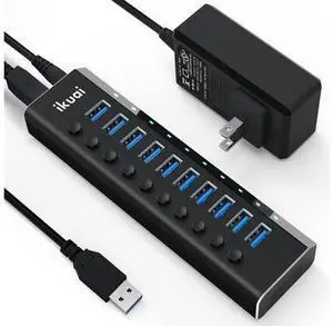 Powered USB Hub 3.0 Aluminum 10 Port USB 3.0 Data Hub Splitter with 12V/3A 36W Power Adapter and Individual On/Off Switches for Desktop PC Laptop and More Powered USB Hub 3.0 Aluminum 10 Port USB 3.0 Data Hub Splitter with 12V/3A 36W Power Adapter and Individual On/Off Switches for Desktop PC Laptop and More