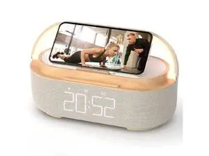Bluetooth Speaker with Wireless Charger, FM Radio, Adjustable LED Night Light, Dual Wireless Speakers, Suitable for Home Decoration, Bedroom, Office, Gift(Wooden) Bluetooth Speaker with Wireless Charger, FM Radio, Adjustable LED Night Light, Dual Wireless Speakers, Suitable for Home Decoration, Bedroom, Office, Gift(Wooden)