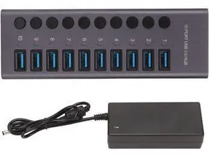 Powered USB 3.0 Hub, 10 Ports USB Data Hub Splitter with Individual ON Off Switches, 12V 5A Power Adapter USB Hub Splitter for Laptop, PC, Computer (US Plug) Powered USB 3.0 Hub, 10 Ports USB Data Hub Splitter with Individual ON Off Switches, 12V 5A Power Adapter USB Hub Splitter for Laptop, PC, Computer (US Plug)
