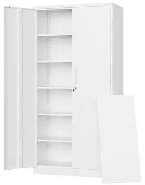 Metal Storage Cabinets with Lock Door,Steel Locker Garage Cabinets 5 Adjustable Shelves for Home,Office, Warehouse(White) Metal Storage Cabinets with Lock Door,Steel Locker Garage Cabinets 5 Adjustable Shelves for Home,Office, Warehouse(White)