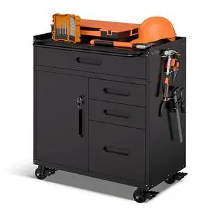 Garage Storage Cabinet,Metal Rolling Tool Cabinet with 2 Pegboard and 10 Hook,Heavy Duty Mechanics Tool Chest Storage for Workshop, Basement,Warehouse,Include Workbench Liner,Black Garage Storage Cabinet,Metal Rolling Tool Cabinet with 2 Pegboard and 10 Hook,Heavy Duty Mechanics Tool Chest Storage for Workshop, Basement,Warehouse,Include Workbench Liner,Black