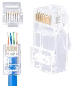 Cat6 Pass Through RJ45 Connectors,100-PACK Cat 6 Ends/Cat6 Connector/Cat6 RJ45 Modular Plugs(3-Prong Gold Plated 15),UTP Network Plug for Solid Strand Cable Cat6 Pass Through RJ45 Connectors,100-PACK Cat 6 Ends/Cat6 Connector/Cat6 RJ45 Modular Plugs(3-Prong Gold Plated 15),UTP Network Plug for Solid Strand Cable