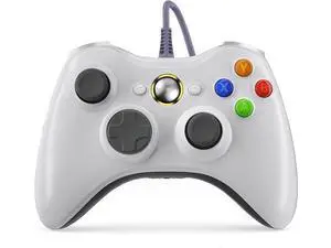 PC Controller, Wired Controller Compatible with Microsoft Xbox 360 & Slim/PC Windows 10/8/7, with Upgraded Joystick, Double Shock | Enhanced - White PC Controller, Wired Controller Compatible with Microsoft Xbox 360 & Slim/PC Windows 10/8/7, with Upgraded Joystick, Double Shock | Enhanced - White