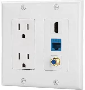 IBL-15A Power Outlet, 1 Port HDMI, 1 Cat6 Ethernet, 1 Coax Cable TV Wall Plate in White IBL-15A Power Outlet, 1 Port HDMI, 1 Cat6 Ethernet, 1 Coax Cable TV Wall Plate in White
