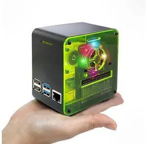 ElectroCookie PIZEN Raspberry Pi 4 Case, Miniature Desktop Aluminum Case with Cooling Fan and Color Changing Ambient Light (Matte Black & Neon) ElectroCookie PIZEN Raspberry Pi 4 Case, Miniature Desktop Aluminum Case with Cooling Fan and Color Changing Ambient Light (Matte Black & Neon)