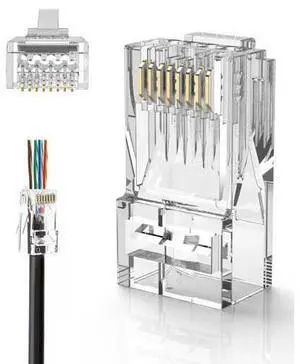 Cat6 RJ45 Pass Through Connectors, 100-Pack Cat6/Cat5e Gold Plated Modular Plug Unshielded Crimp Connector for Solid or Stranded UTP Ethernet Cable Cat6 RJ45 Pass Through Connectors, 100-Pack Cat6/Cat5e Gold Plated Modular Plug Unshielded Crimp Connector for Solid or Stranded UTP Ethernet Cable