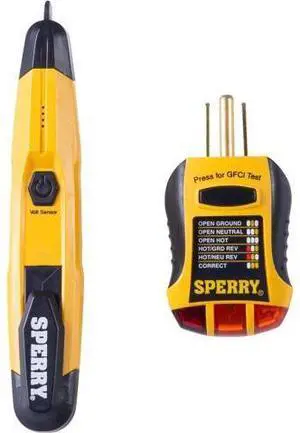 Sperry Instruments STK001 Non-Contact Voltage Tester (VD6504) & GFCI Outlet / Receptacle Tester (GFI6302) Kit, Electrical AC Voltage Detector, Yellow & Black Sperry Instruments STK001 Non-Contact Voltage Tester (VD6504) & GFCI Outlet / Receptacle Tester (GFI6302) Kit, Electrical AC Voltage Detector, Yellow & Black