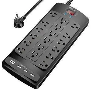 18 Outlets Surge Protector Power Strip - 8 Feet Flat Plug Heavy Duty Extension Cord with 18 Widely Outlets and 4 USB Ports, 2100 Joules, Black, ETL Listed 18 Outlets Surge Protector Power Strip - 8 Feet Flat Plug Heavy Duty Extension Cord with 18 Widely Outlets and 4 USB Ports, 2100 Joules, Black, ETL Listed
