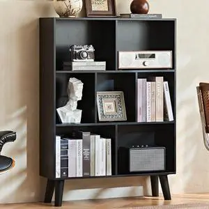 7 Cube Bookshelf, Mid-Century Modern Bookcase Legs,Black Wooden Book Shelves, Wood 3-Tier Freestanding Storage Organizer Display Shelf for Bedroom,Living Room,Office 7 Cube Bookshelf, Mid-Century Modern Bookcase Legs,Black Wooden Book Shelves, Wood 3-Tier Freestanding Storage Organizer Display Shelf for Bedroom,Living Room,Office