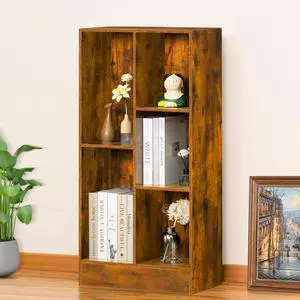5 Cube Mid-Century Modern Brown Wood Bookcase, 3 Tier Storage Organizer Shelf, Rustic Display Cabinet for Bedroom, Living Room, Office 5 Cube Mid-Century Modern Brown Wood Bookcase, 3 Tier Storage Organizer Shelf, Rustic Display Cabinet for Bedroom, Living Room, Office