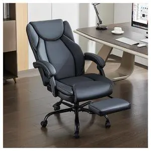 Office Chair,Big and Tall 400Lbs with Footrest, Ergonomic with Adjustable Backrest, Reclining Computer Chair with Double Lumbar Support, Thick Bonded Leather for Comfy (Gray) Office Chair,Big and Tall 400Lbs with Footrest, Ergonomic with Adjustable Backrest, Reclining Computer Chair with Double Lumbar Support, Thick Bonded Leather for Comfy (Gray)