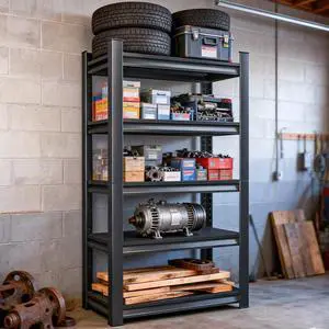 5-Tier Garage Shelving Heavy Duty, Adjustable Garage Storage Shelves, 63" H Metal Shelves for Storage, Utility Shelf Rack for Warehouse Baseme 5-Tier Garage Shelving Heavy Duty, Adjustable Garage Storage Shelves, 63" H Metal Shelves for Storage, Utility Shelf Rack for Warehouse Baseme