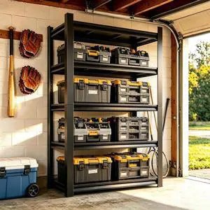 5 Tier Heavy Duty Metal Garage Shelving Unit, Adjustable Freestanding Industrial Steel Storage Racks for Garage Warehouse Utility Storage 45.3" W x 19.7" D x 77.4" H 5 Tier Heavy Duty Metal Garage Shelving Unit, Adjustable Freestanding Industrial Steel Storage Racks for Garage Warehouse Utility Storage 45.3" W x 19.7" D x 77.4" H