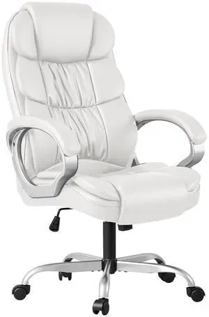 Office Chair High Back Computer Desk Chair, PU Leather Adjustable Height Modern Executive Swivel Task with Padded Armrests and Lumbar Support (White) Office Chair High Back Computer Desk Chair, PU Leather Adjustable Height Modern Executive Swivel Task with Padded Armrests and Lumbar Support (White)