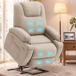 Power Lift Chair Massage Recliner Chairs for Elderly - Ergonomic Design with Cup Holders & Side Pockets, Remote Control (Beige) Power Lift Chair Massage Recliner Chairs for Elderly - Ergonomic Design with Cup Holders & Side Pockets, Remote Control (Beige)