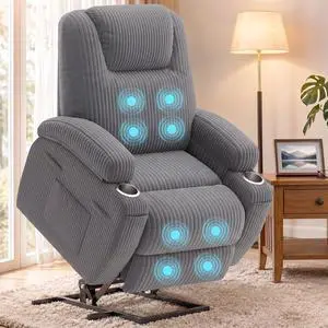 Power Lift Chair Massage Recliner Chairs for Elderly, Corduroy Ergonomic Design with Cup Holders & Side Pockets, Remote Control (Dark Gray) Power Lift Chair Massage Recliner Chairs for Elderly, Corduroy Ergonomic Design with Cup Holders & Side Pockets, Remote Control (Dark Gray)