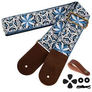 Guitar Strap Vintage Woven Adjustable,includes 2 Strap Locks, For Bass, Electric & Acoustic Guitars (Blue Vine) Guitar Strap Vintage Woven Adjustable,includes 2 Strap Locks, For Bass, Electric & Acoustic Guitars (Blue Vine)