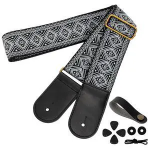 Guitar Strap Vintage Woven Adjustable,includes 2 Strap Locks, For Bass, Electric & Acoustic Guitars (White Rhombus) Guitar Strap Vintage Woven Adjustable,includes 2 Strap Locks, For Bass, Electric & Acoustic Guitars (White Rhombus)