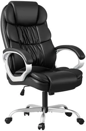 Office Chair High Back Computer Desk Chair, PU Leather Adjustable Height Modern Executive Swivel Task Chair with Padded Armrests and Lumbar Support (Black) Office Chair High Back Computer Desk Chair, PU Leather Adjustable Height Modern Executive Swivel Task Chair with Padded Armrests and Lumbar Support (Black)