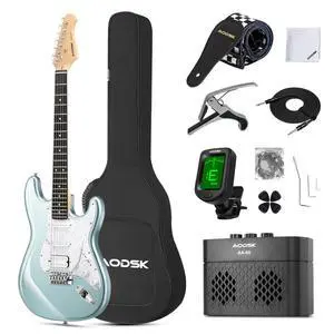 Electric Guitar, 39" Beginner Electric Guitar Kit, Matte Finish, HSS Pickups, Guitar Starter Kit with AMP, Includes Digital Tuner, Strings, Pick, Vibrato Bar, Capo, Strap, Gig Bag, Blue Electric Guitar, 39" Beginner Electric Guitar Kit, Matte Finish, HSS Pickups, Guitar Starter Kit with AMP, Includes Digital Tuner, Strings, Pick, Vibrato Bar, Capo, Strap, Gig Bag, Blue