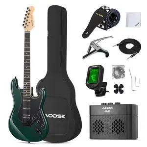 Electric Guitar, 39" Beginner Electric Guitar Kit, Matte Finish, HSS Pickups, Guitar Starter Kit with AMP, Includes Digital Tuner, Strings, Pick, Vibrato Bar, Capo, Strap, Gig Bag (Green) Electric Guitar, 39" Beginner Electric Guitar Kit, Matte Finish, HSS Pickups, Guitar Starter Kit with AMP, Includes Digital Tuner, Strings, Pick, Vibrato Bar, Capo, Strap, Gig Bag (Green)