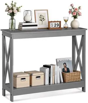 Console Table 39.5, 2-Tier Narrow Sofa Side Table with Storage Shelf, Entrance Table for Hallway/Foyer/Living Room/Corridor/Office, Grey Console Table 39.5, 2-Tier Narrow Sofa Side Table with Storage Shelf, Entrance Table for Hallway/Foyer/Living Room/Corridor/Office, Grey