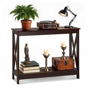 Console Table 39.5, 2-Tier Narrow Sofa Side Table with Storage Shelf, Entrance Table for Hallway/Foyer/Living Room/Corridor/Office, Espresso Console Table 39.5, 2-Tier Narrow Sofa Side Table with Storage Shelf, Entrance Table for Hallway/Foyer/Living Room/Corridor/Office, Espresso
