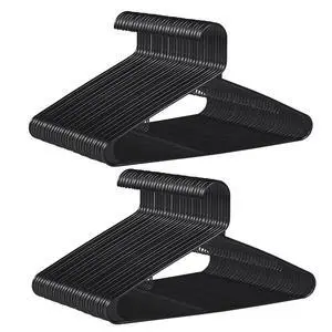 Plastic Hangers 100 Pack, Clothes Hangers with Double Hooks for Coat Shirts Pants Dresses, Heavy Duty Durable Closet Space Saving, Black Plastic Hangers 100 Pack, Clothes Hangers with Double Hooks for Coat Shirts Pants Dresses, Heavy Duty Durable Closet Space Saving, Black
